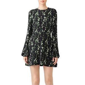 A.L.C Trixie Silk Dress Green Black Printed Bell Sleeve Mini A-Line size 0